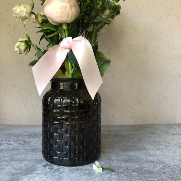 Charcoal Grey Basket Weave Vase Home Decor Piece - Picture 1 of 8